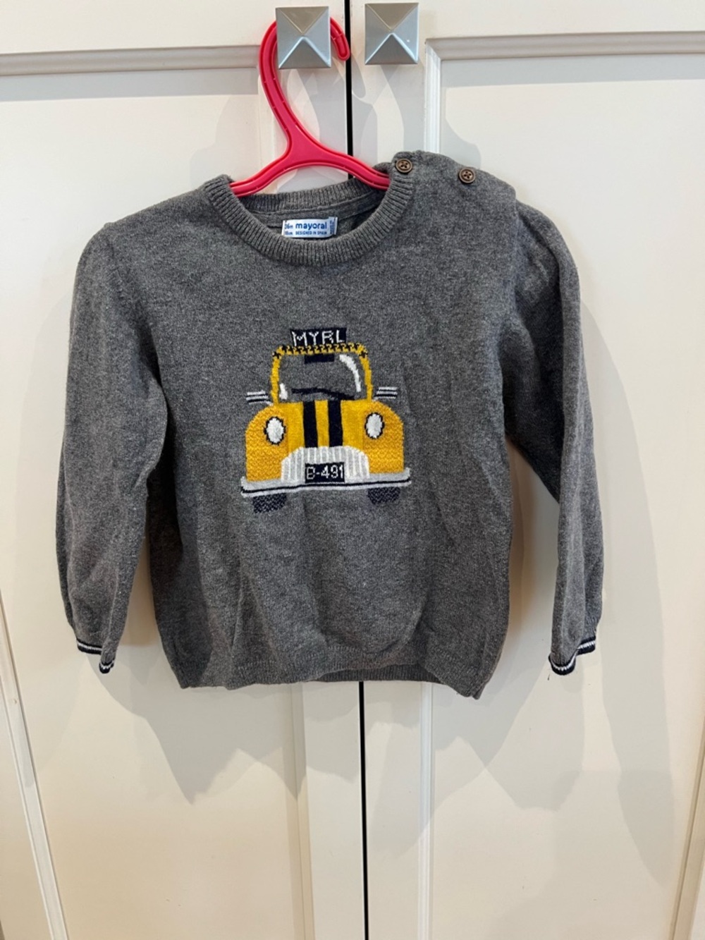 Mayoral 3t Gray Sweater with Yellow Car Motif